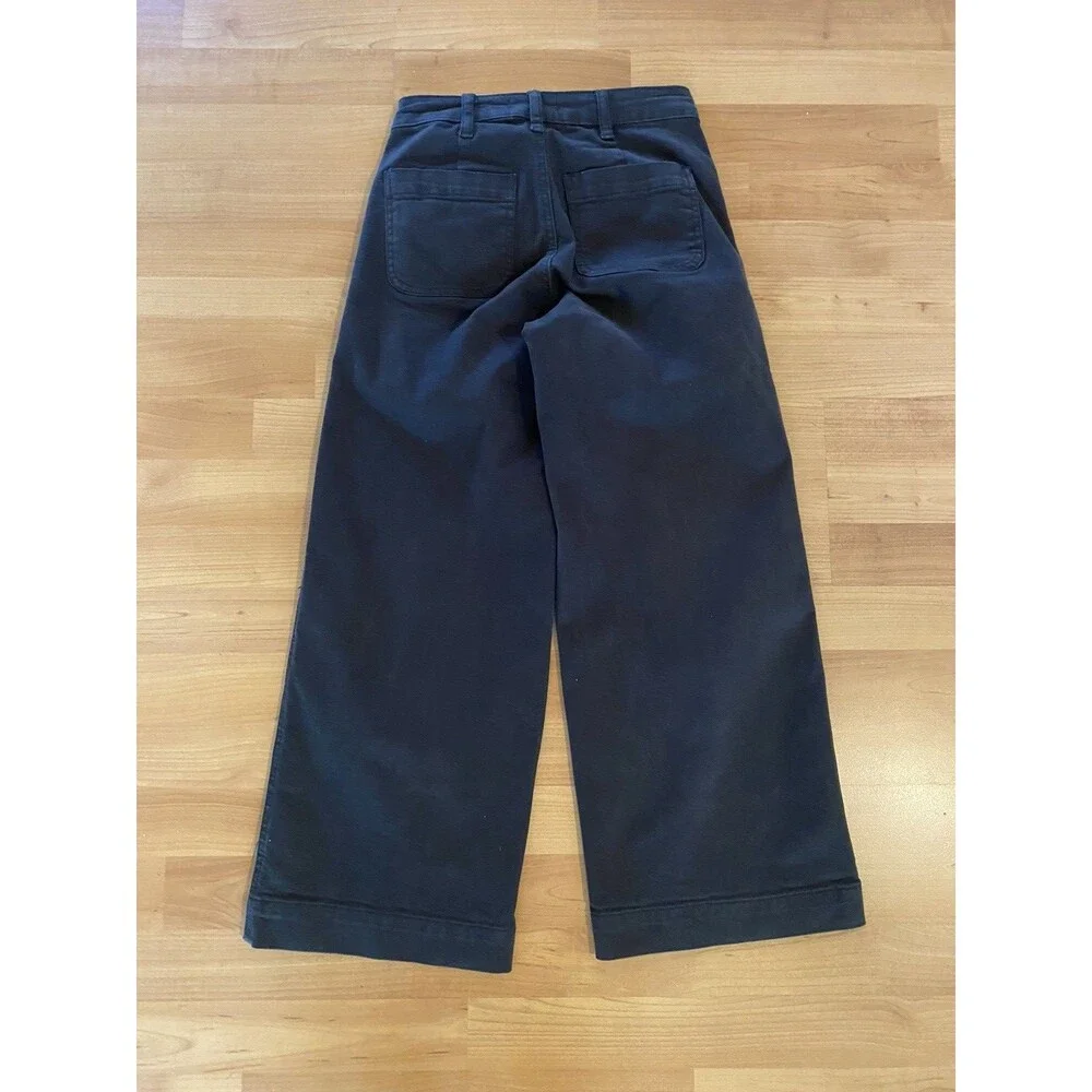 OAT New‎ York High Rise Wide Leg Crop Jeans Womens 24 Black Stretch Denim